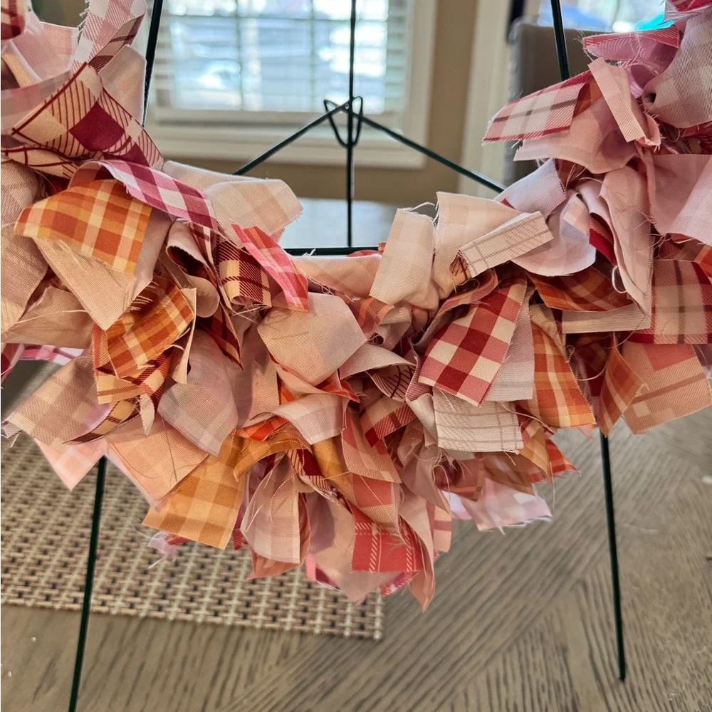Hand Crafted Plaid Wreath - Red and Pink